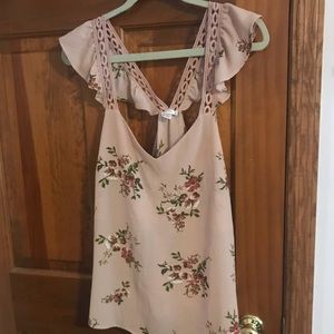 Pink floral vneck tank top